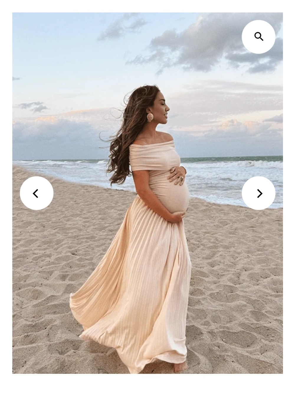 Momyknows Apricot Off Shoulder Ruched Pleated Big Swing Maternity Dress- M - Picture 4 of 9